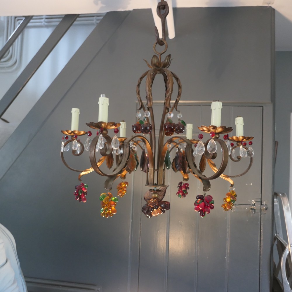 6 Branch Chandelier Hung with Coloured Crystal Fruits, Grapes, Apples and Pears View XII
