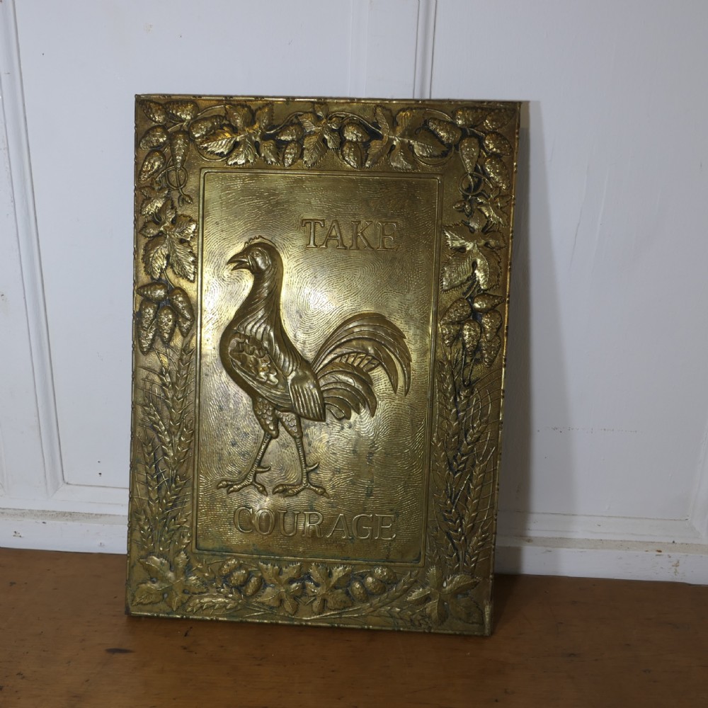 19th Century Pressed Brass “Take Courage” Pub sign