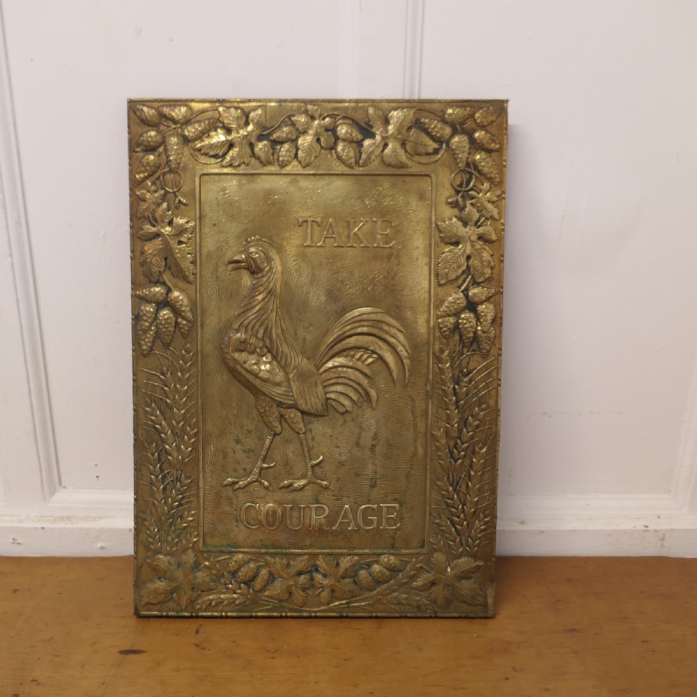 19th Century Pressed Brass “Take Courage” Pub sign View II