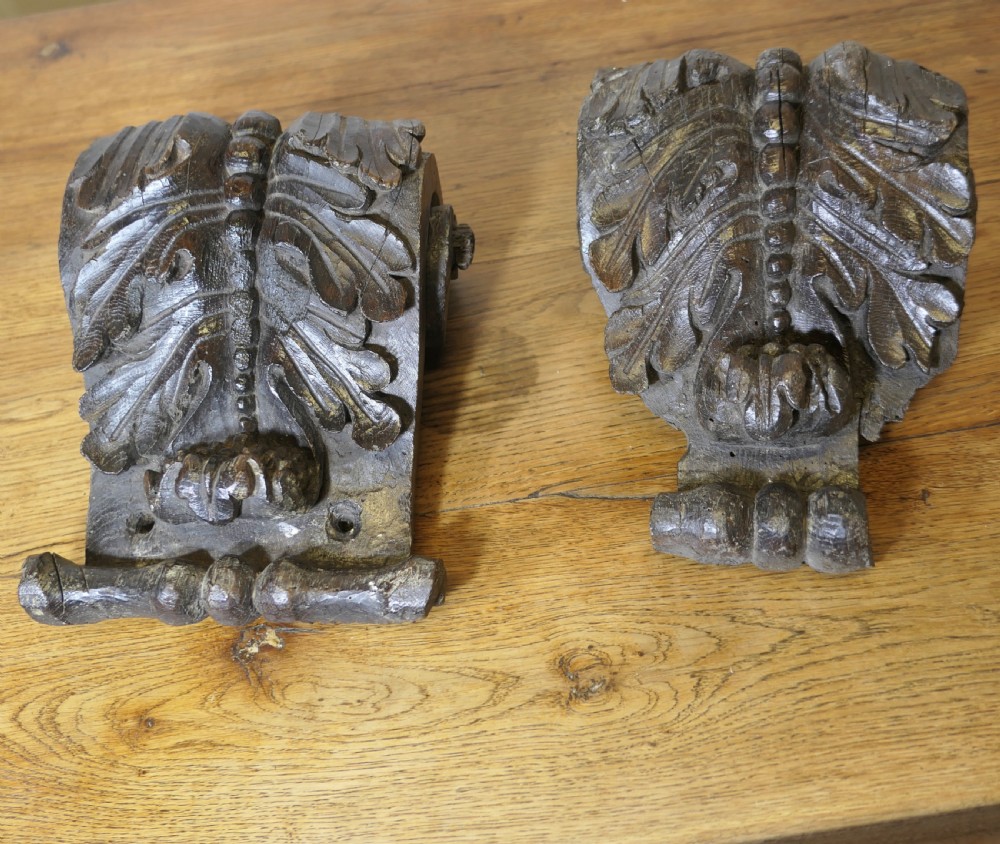 A Pair of 17th Century Oak Wall Brackets