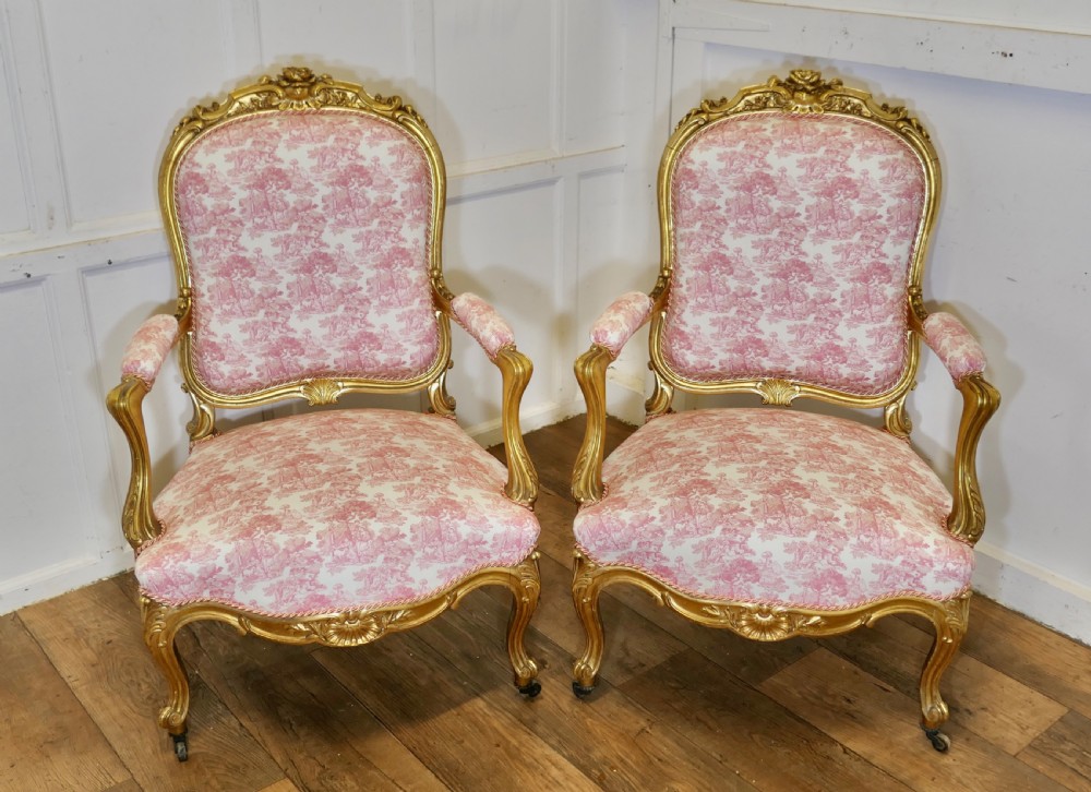 A Superb Pair of French Napoleon III Gilt Salon Chairs View X