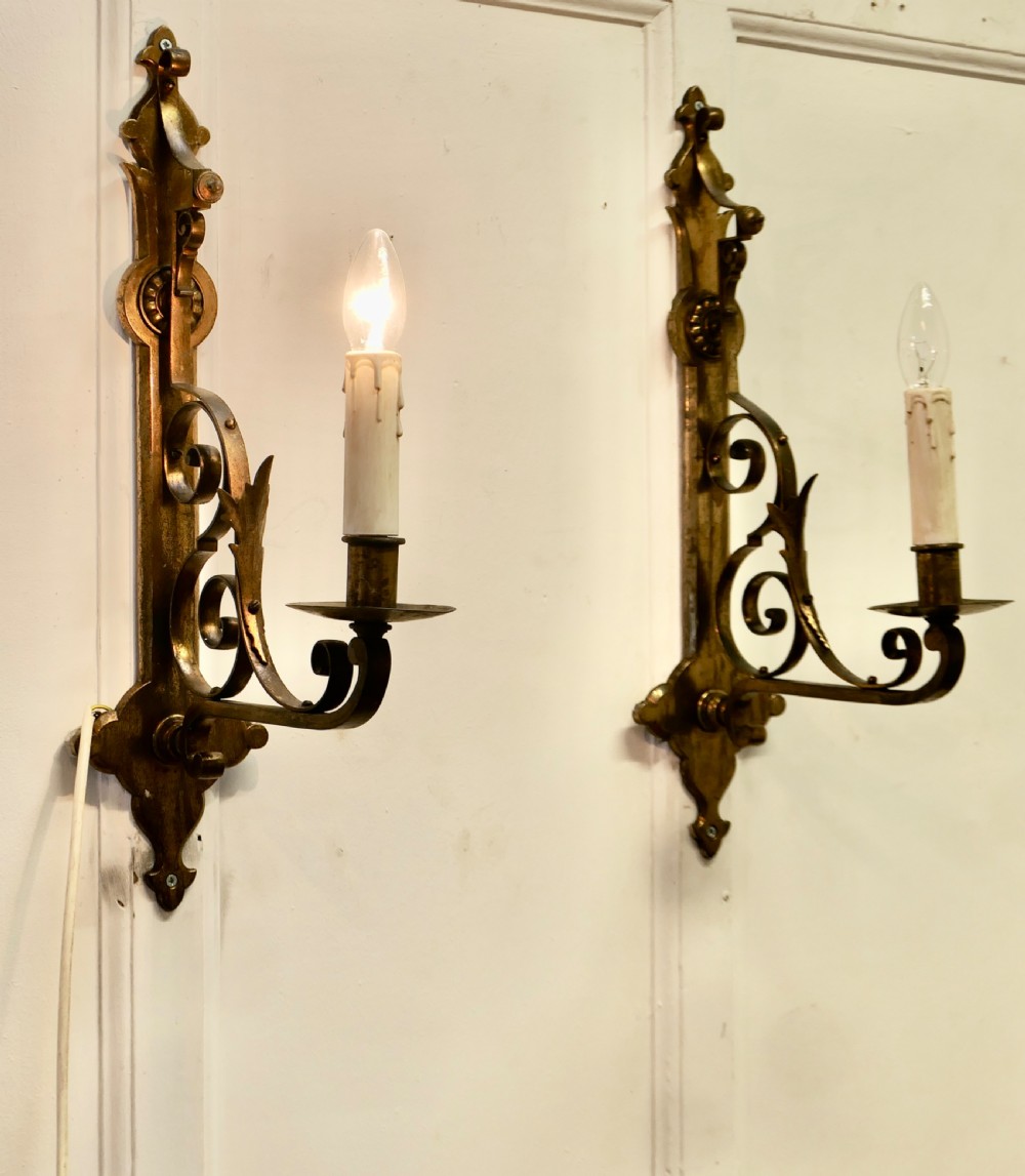 A Pair of Large Gilded Brass Wall Lights View II