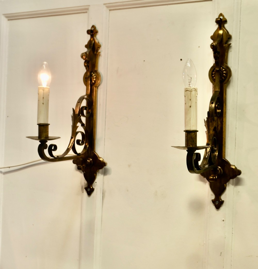 A Pair of Large Gilded Brass Wall Lights View V