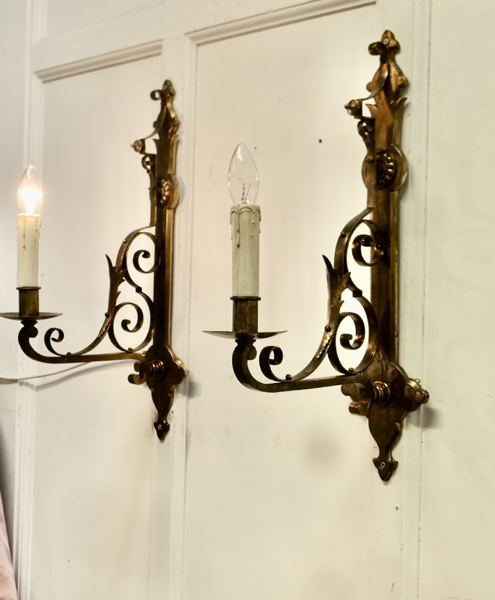 A Pair of Large Gilded Brass Wall Lights View VI