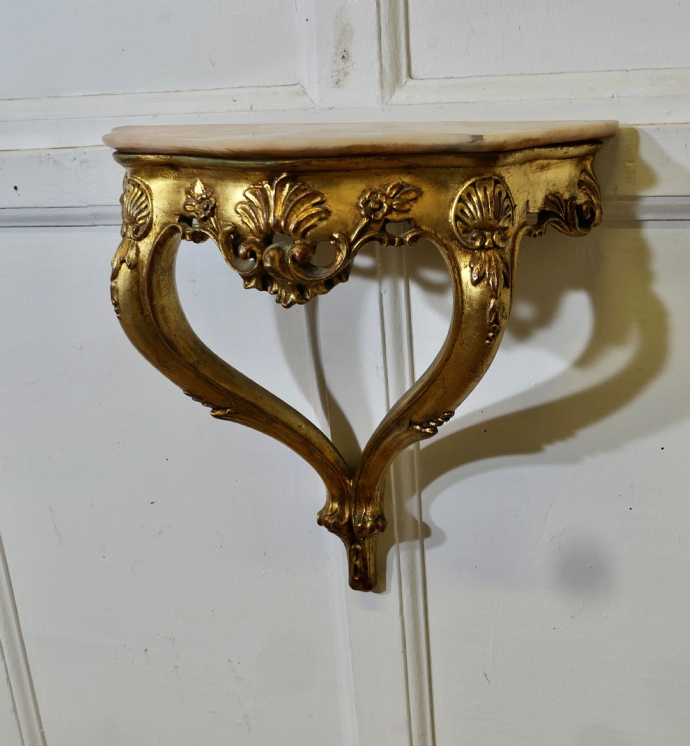 Charming French Gilt and Marble Console Hall Table, Wall Shelf View II