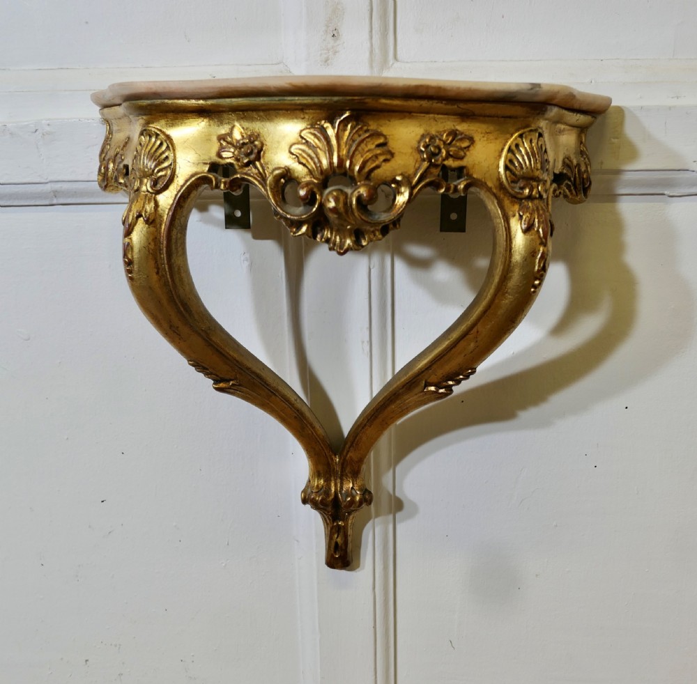 Charming French Gilt and Marble Console Hall Table, Wall Shelf View III