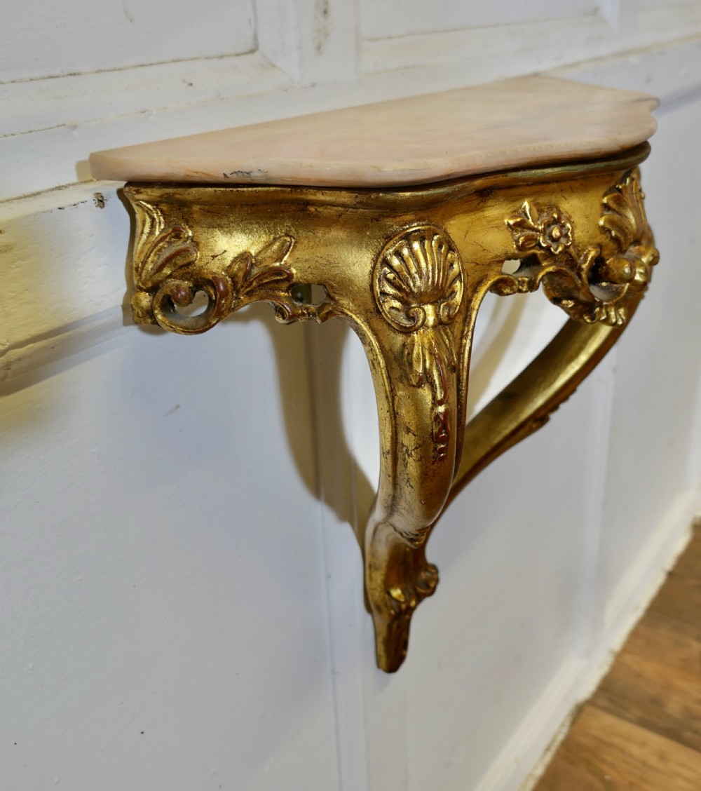 Charming French Gilt and Marble Console Hall Table, Wall Shelf View VII