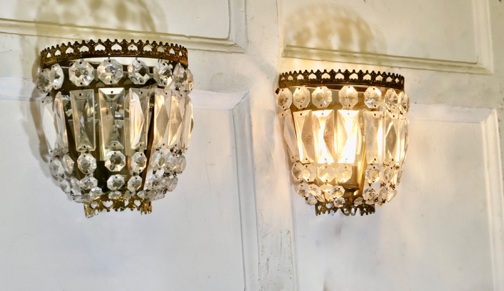 A Charming Pair of French Basket Chandeliers Wall Appliqué  View II