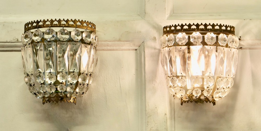 A Charming Pair of French Basket Chandeliers Wall Appliqué  View III