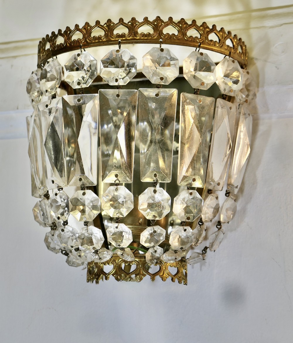 A Charming Pair of French Basket Chandeliers Wall Appliqué  View V