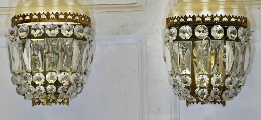 A Charming Pair of French Basket Chandeliers Wall Appliqué  View VI