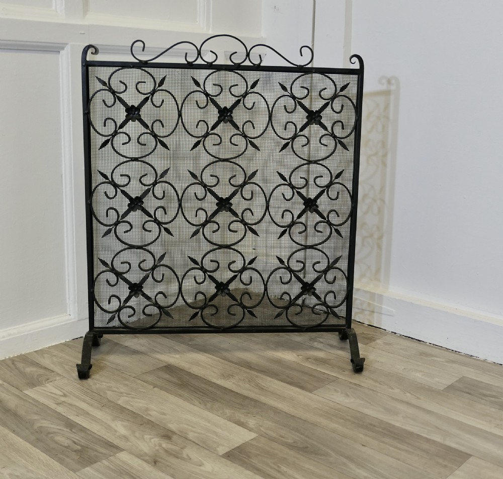 Heavy Old Gothic Wrought Iron Fire Screen