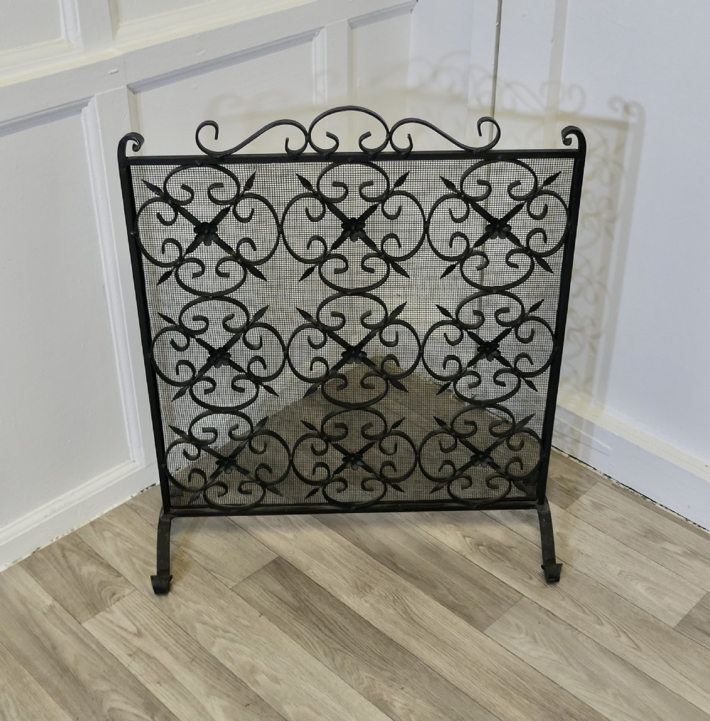 Heavy Old Gothic Wrought Iron Fire Screen View II