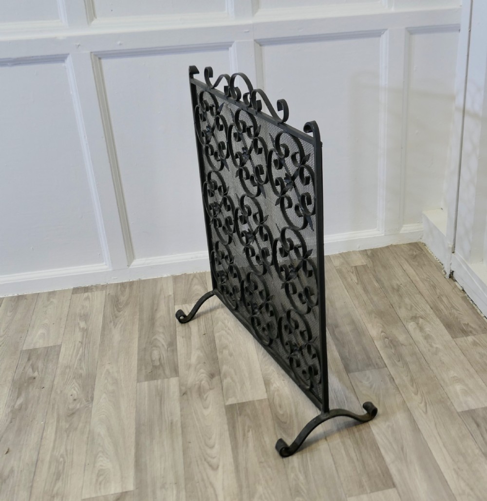 Heavy Old Gothic Wrought Iron Fire Screen View IV
