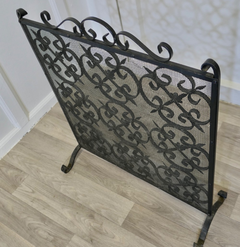 Heavy Old Gothic Wrought Iron Fire Screen View V