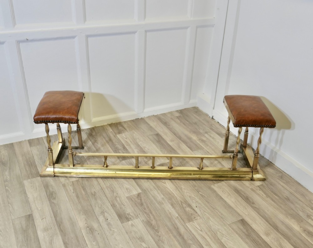Good Quality Brass and Tan Leather Club Fender View II
