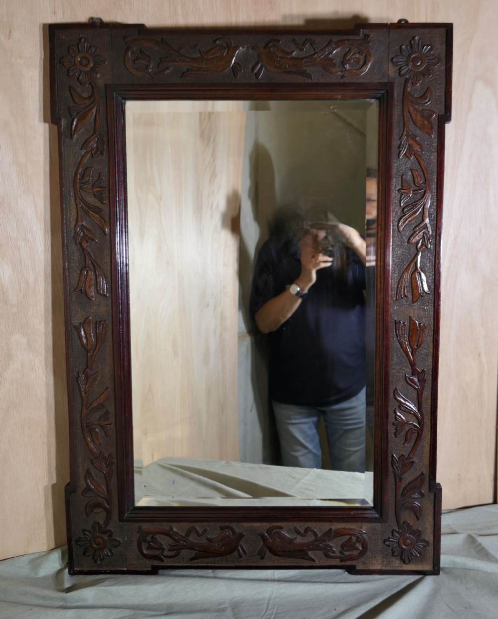  Hand Carved Walnut Frame Mirror, Mythical Birds   View III
