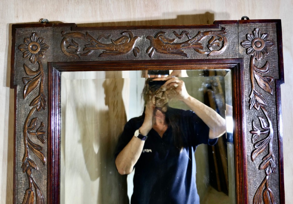  Hand Carved Walnut Frame Mirror, Mythical Birds   View IV