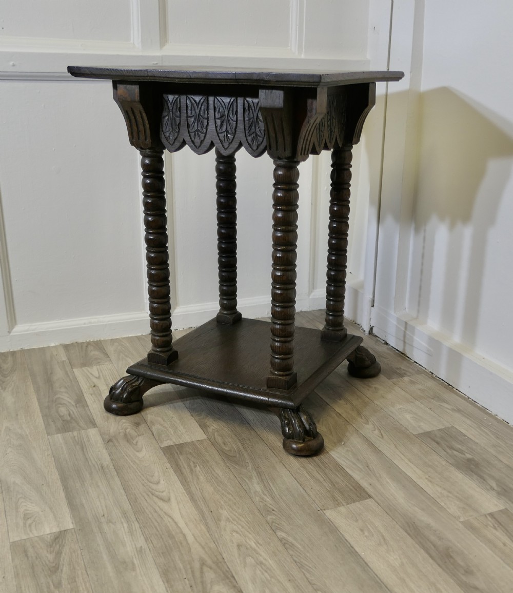 Arts and Crafts Gothic Oak Side Table View II