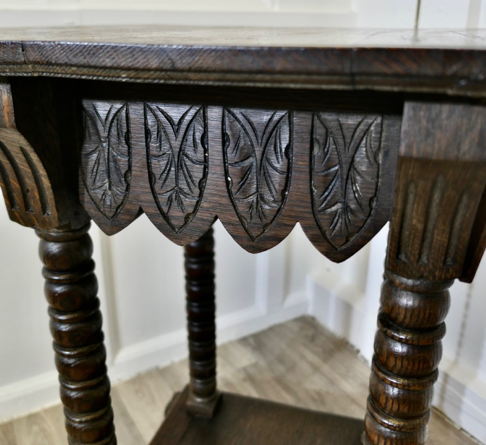 Arts and Crafts Gothic Oak Side Table View IV