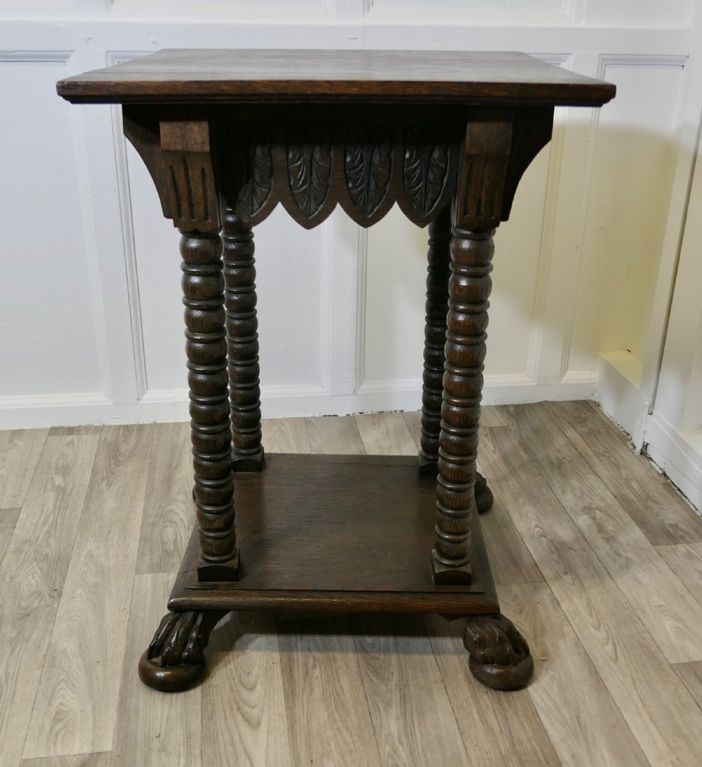 Arts and Crafts Gothic Oak Side Table View V
