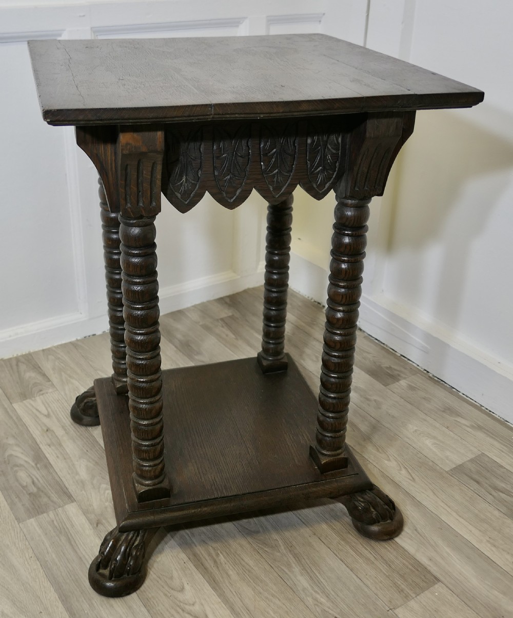 Arts and Crafts Gothic Oak Side Table View VIII