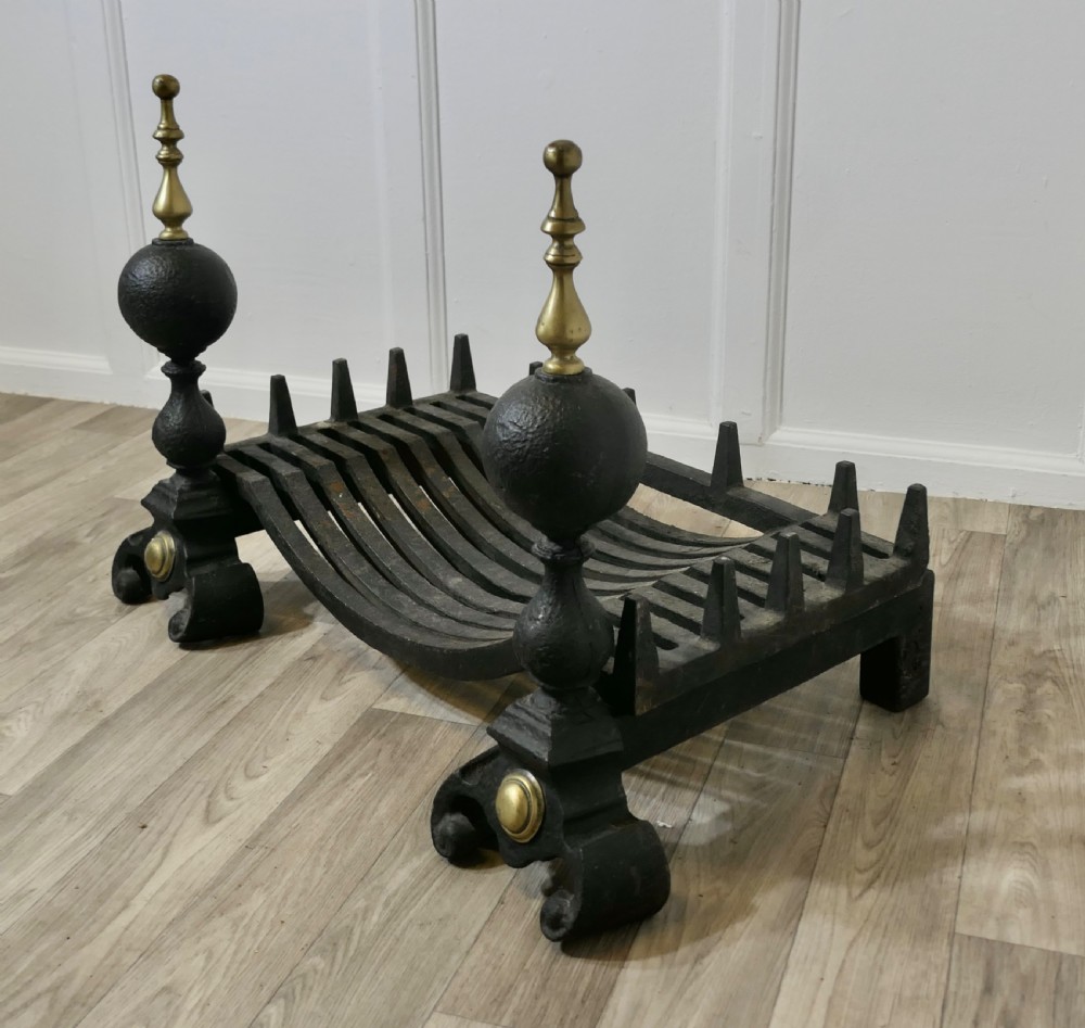 Large Cast Iron Log Grate on Andirons View II