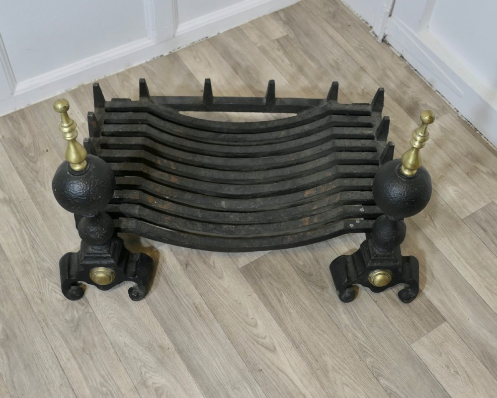 Large Cast Iron Log Grate on Andirons View III