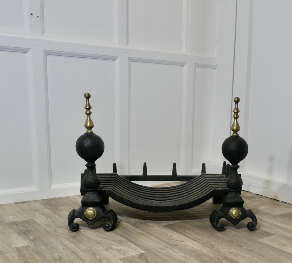 Large Cast Iron Log Grate on Andirons View IV