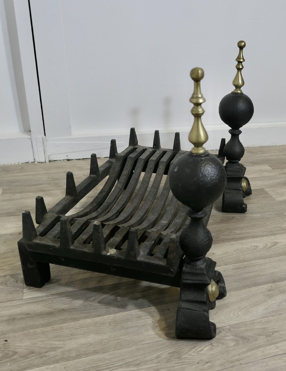Large Cast Iron Log Grate on Andirons View V
