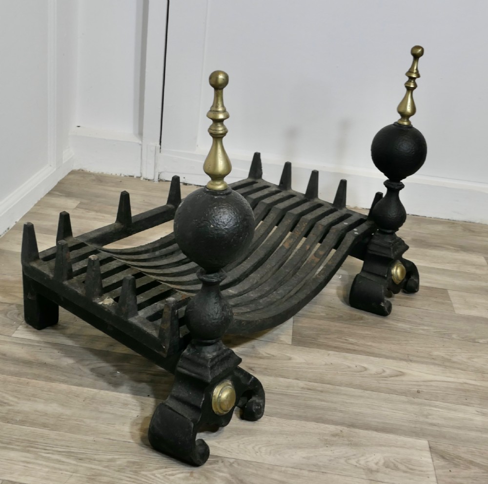 Large Cast Iron Log Grate on Andirons View VI