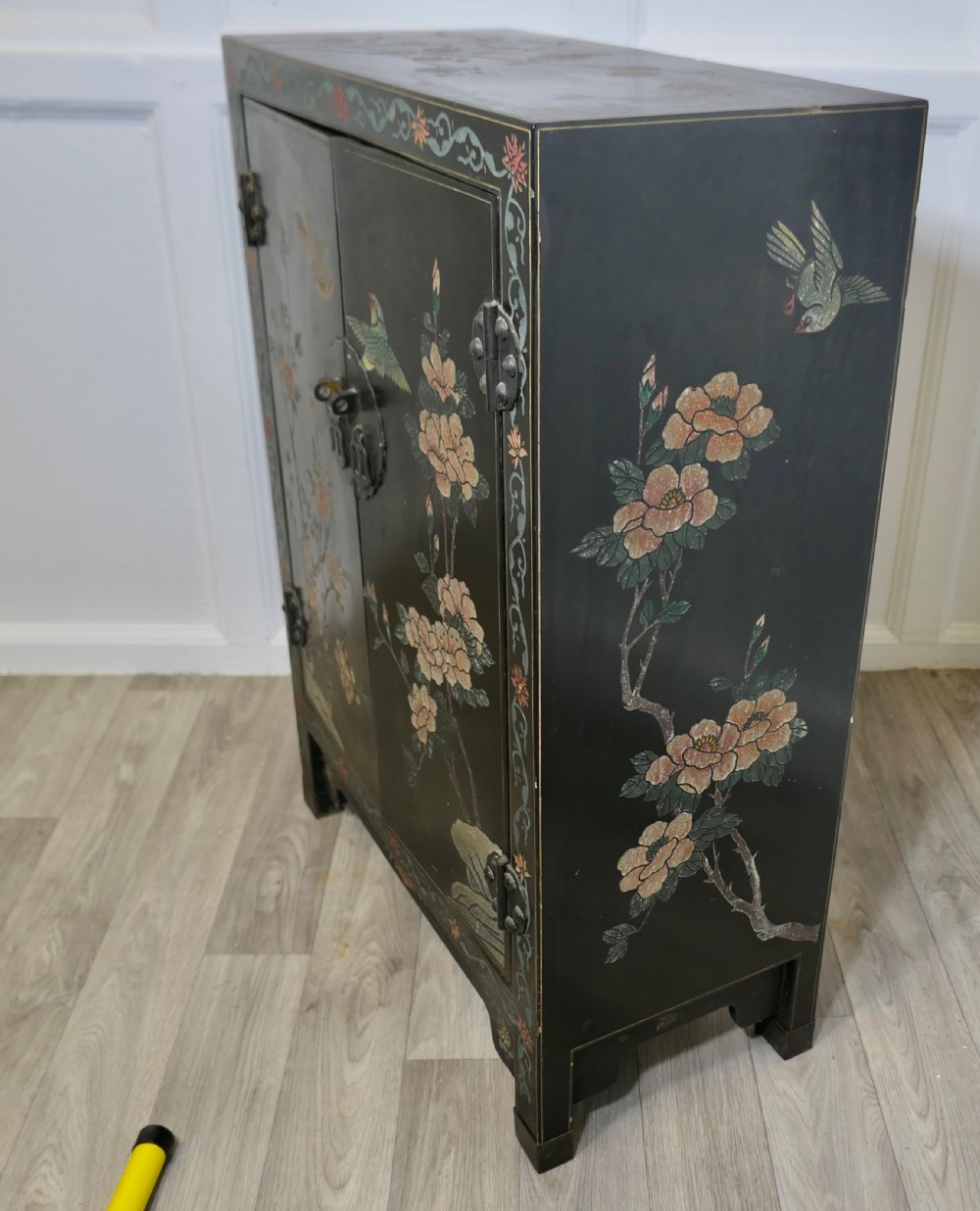  Black Chinoiserie Lacquer Cupboard Decorated with Birds and Flowers View VI