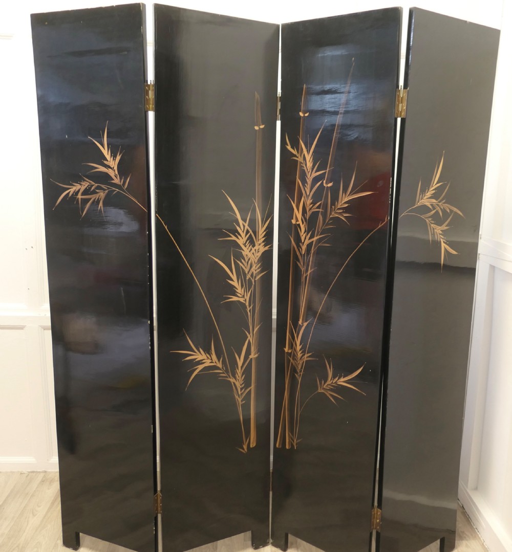 Japanese Etched Lacquer and Painted Folding Screen  View VI