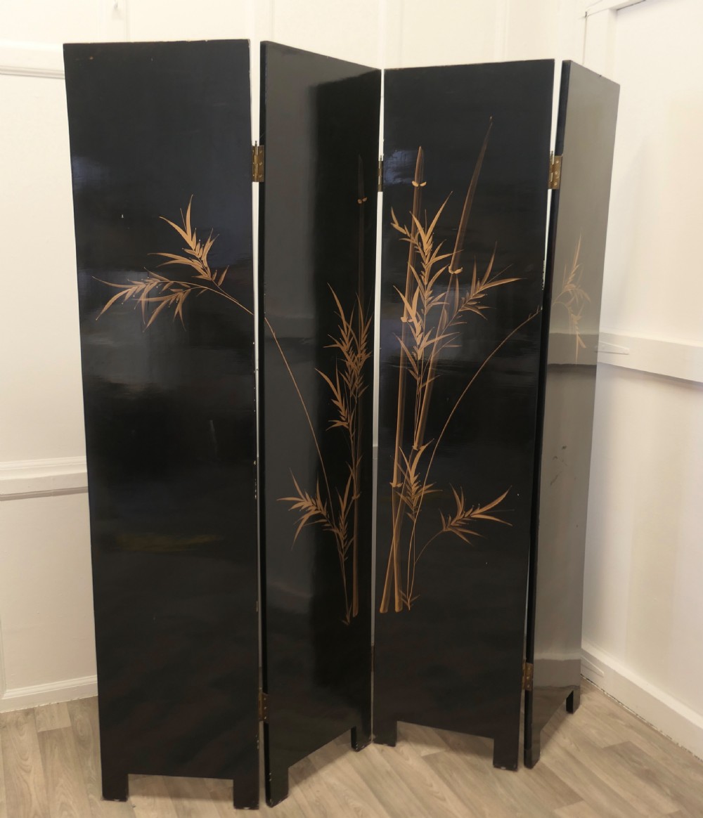 Japanese Etched Lacquer and Painted Folding Screen  View VII