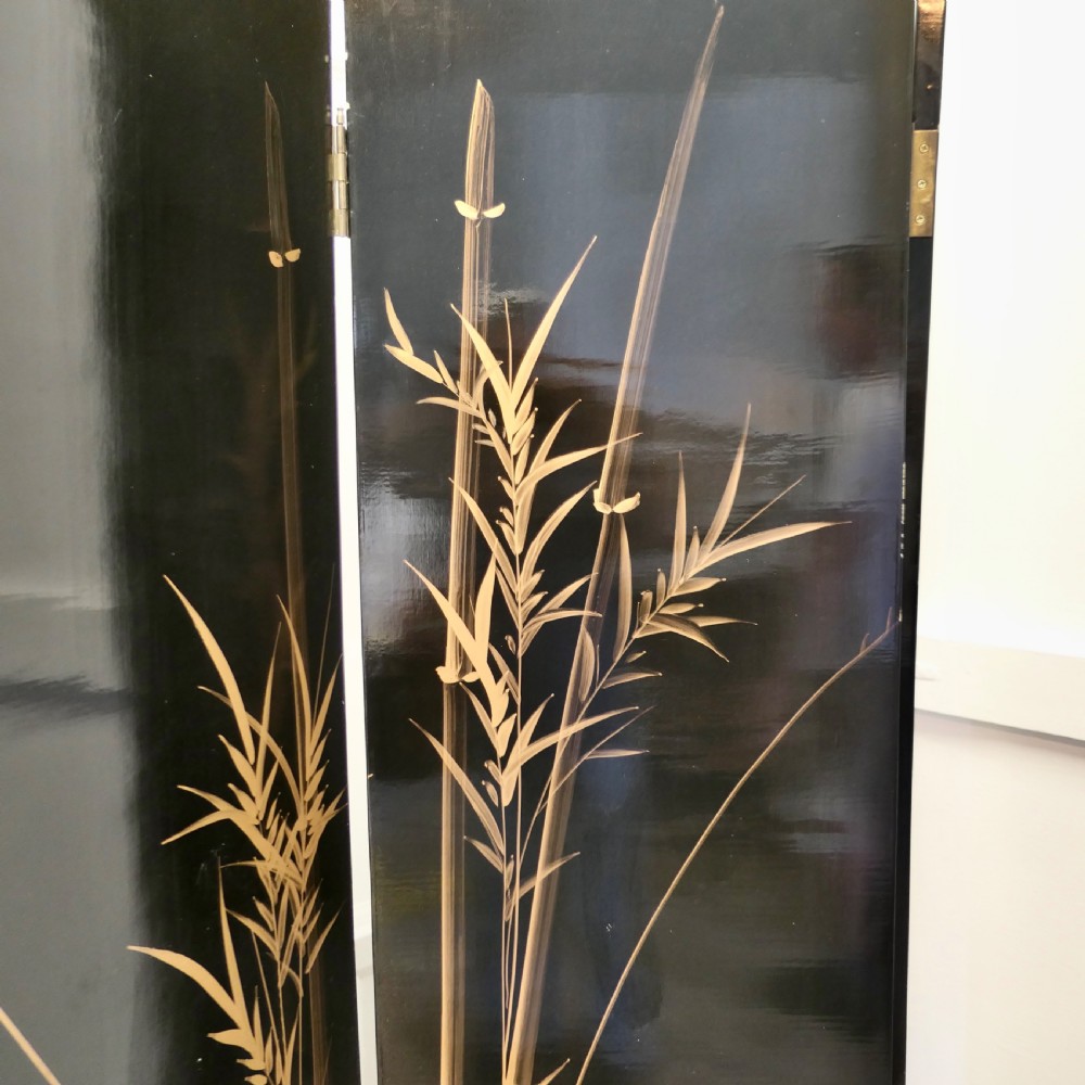 Japanese Etched Lacquer and Painted Folding Screen  View VIII