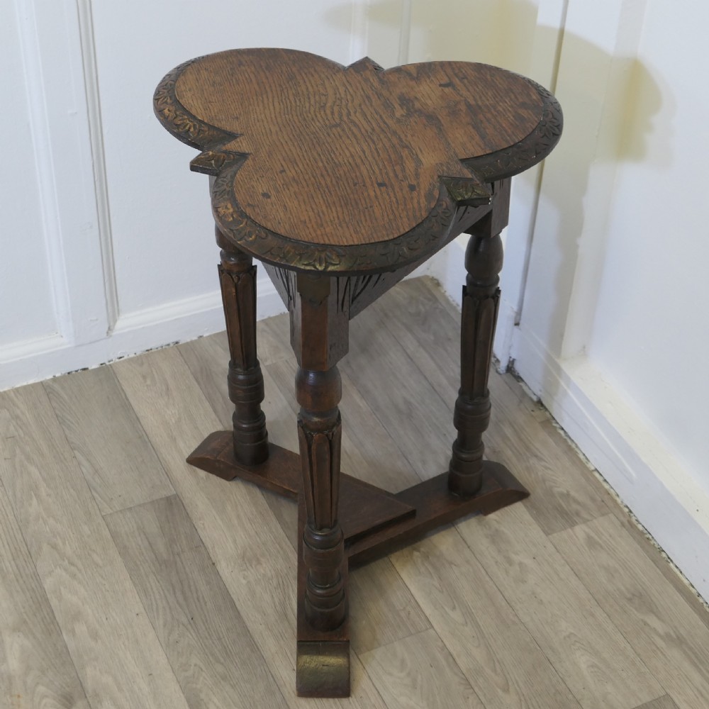  Carved Gothic Oak Clover Leaf Table with Secret Compartment View II