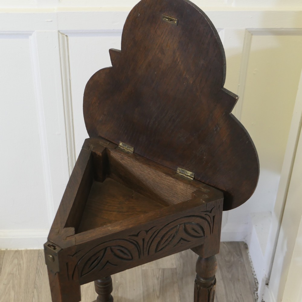  Carved Gothic Oak Clover Leaf Table with Secret Compartment View IV