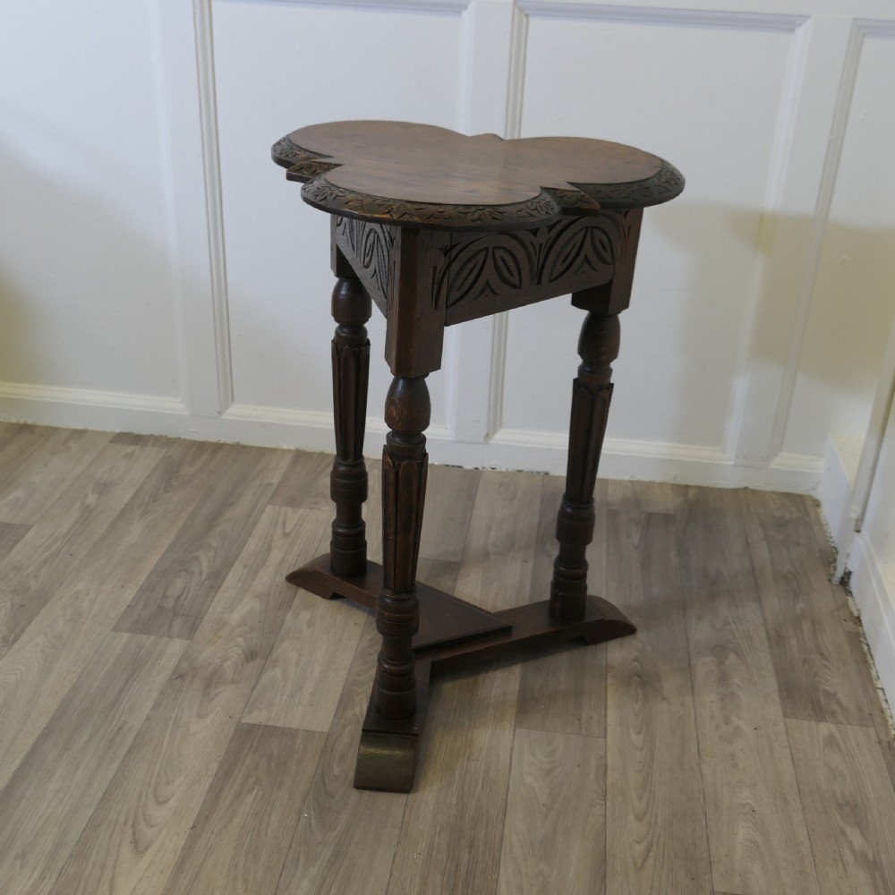  Carved Gothic Oak Clover Leaf Table with Secret Compartment View VI