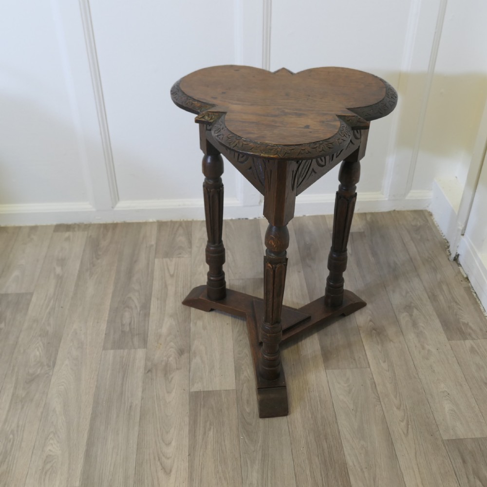  Carved Gothic Oak Clover Leaf Table with Secret Compartment View VII