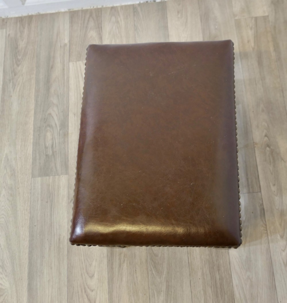 Superb Studded Leather Oak Foot Stool View IV