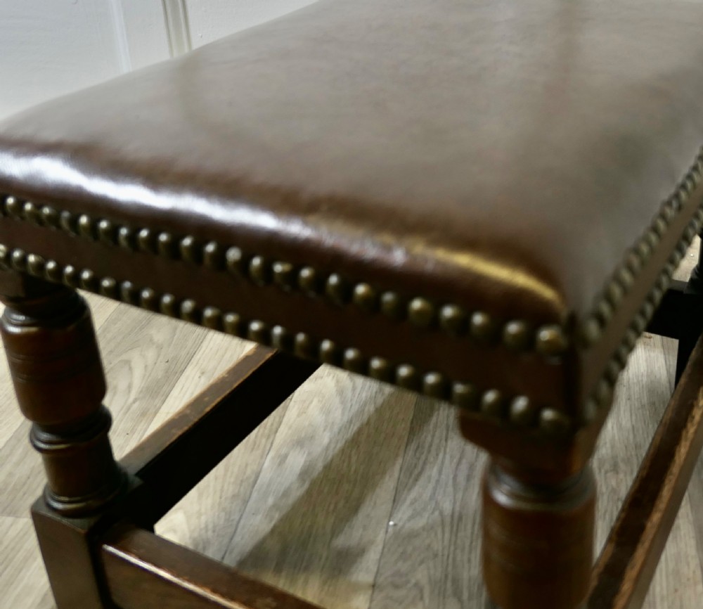 Superb Studded Leather Oak Foot Stool View VI