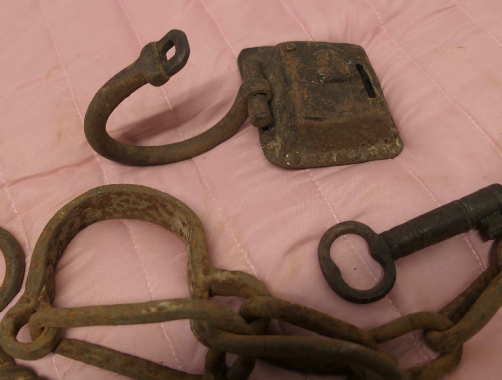 17th Century French Iron Prisoner Shackles with Locks and Keys View V