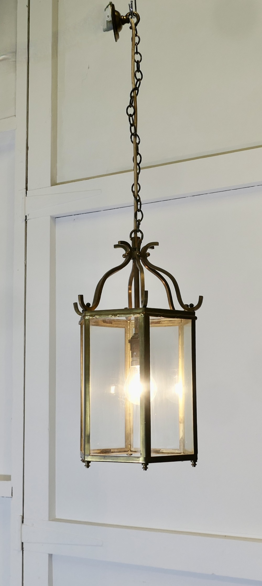  Brass and Glass Lantern Hall Light