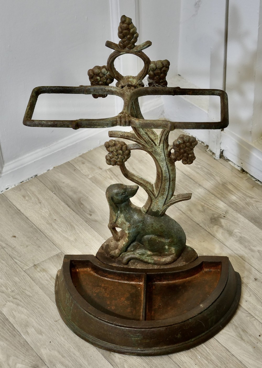A 19th Century French Cast Iron Umbrella Stand, Fox and Grapes View II