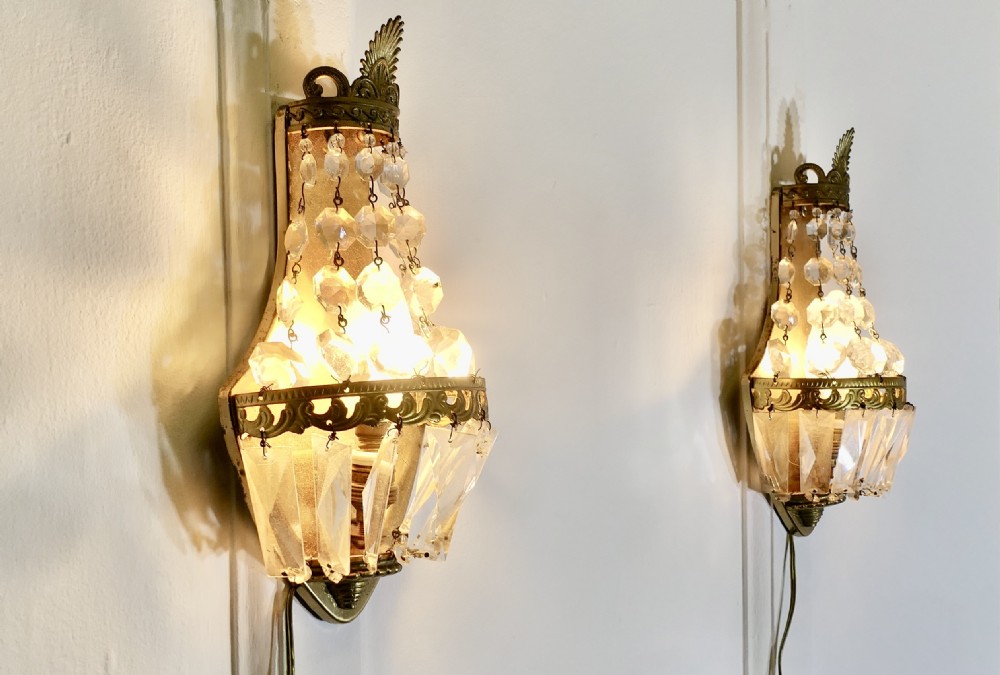 Pair of French Brass and Crystal Chandelier Wall Lights View V