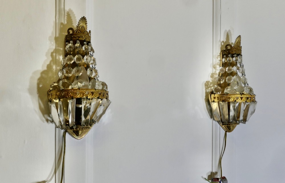 Pair of French Brass and Crystal Chandelier Wall Lights View VII