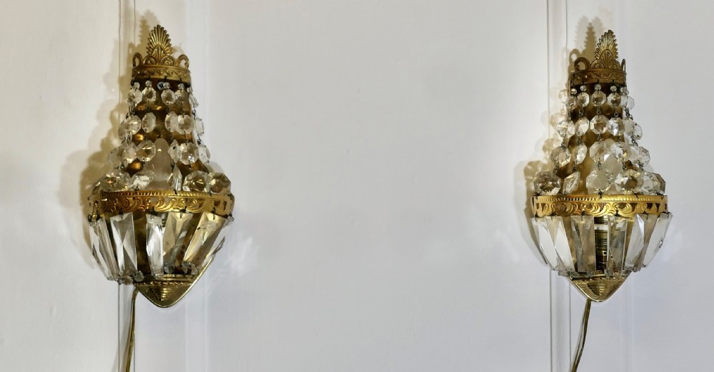 Pair of French Brass and Crystal Chandelier Wall Lights View VIII
