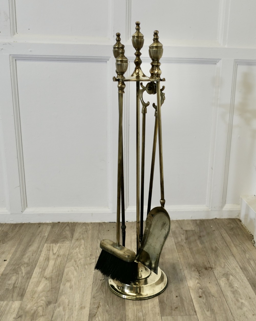 Long Brass Fireside Companion Set, Fireside Tools on Stand