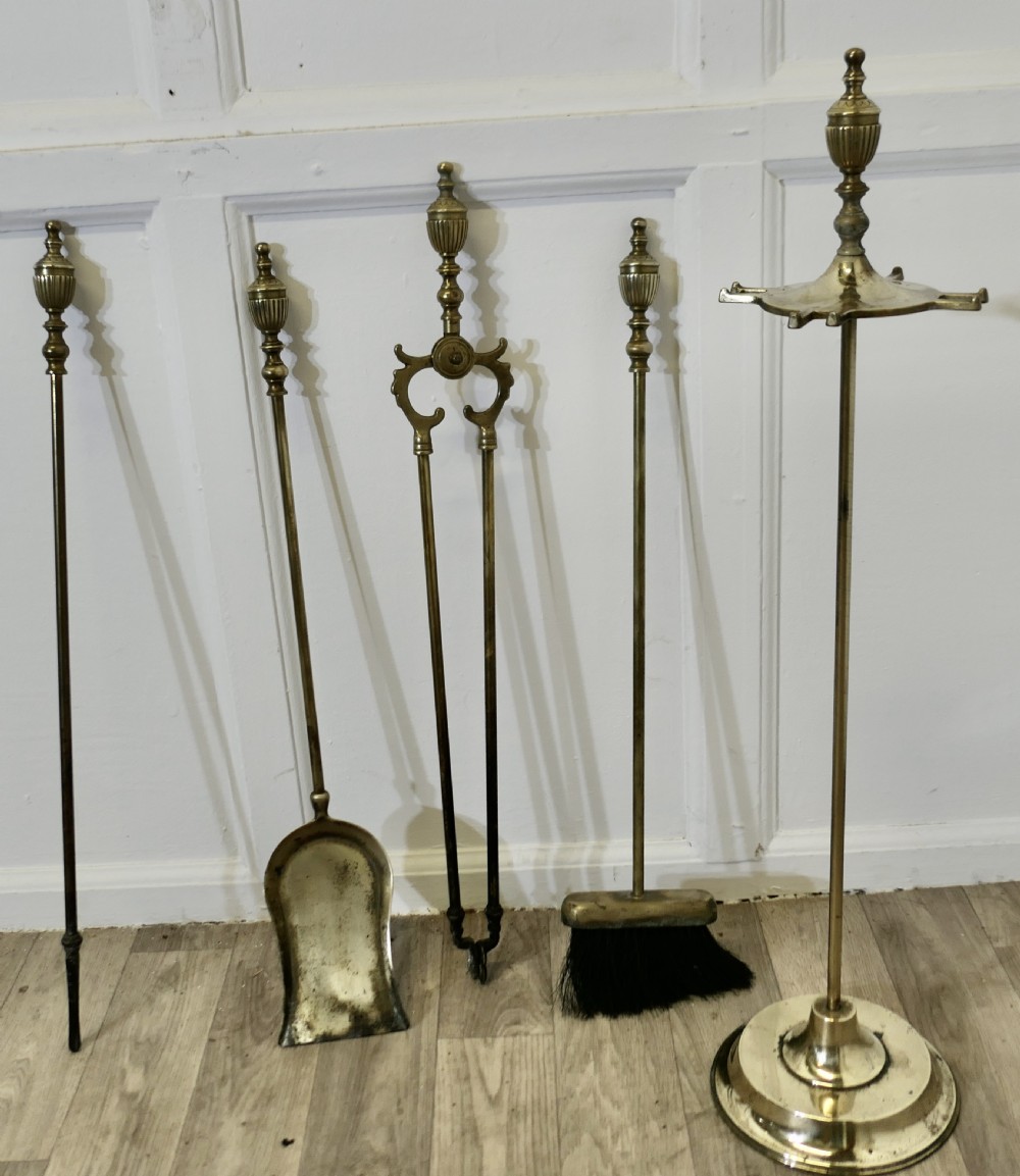 Long Brass Fireside Companion Set, Fireside Tools on Stand View IV