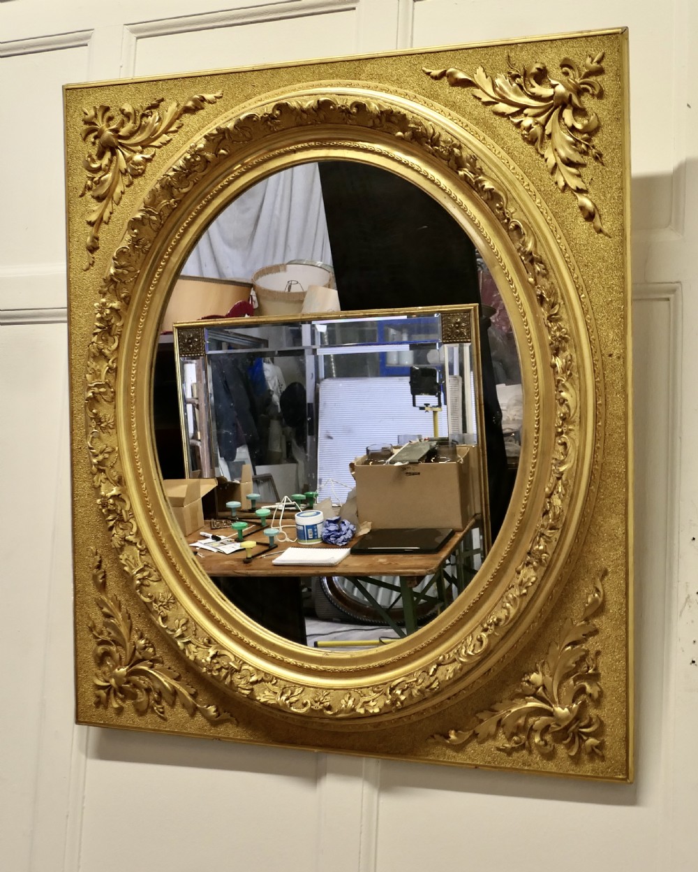 Large Very Decorative Gilt Oval Panel Mirror View IV